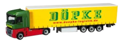 Preisvergleich Produktbild Herpa Miniaturmodelle GmbH Herpa 302739 - Renault Magnum Gardinenplanen-Sattelzug Döpke