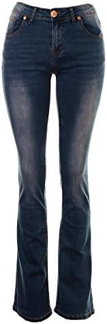 Women’s High Rise Kick Flare Jeans Ladies Bootcut Faded coloured Denim Jeans (10, Mid Blue)