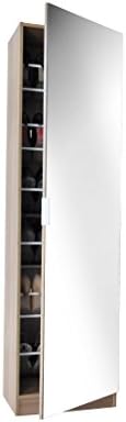 6ft Mirrored Shoe Cabinet in White, Black or Oak - Shoe Storage Rack Organiser (Oak)