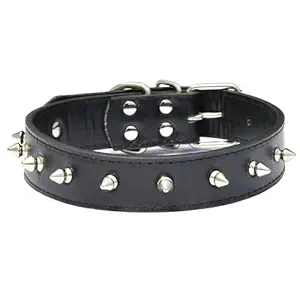 DCM PET Zone Spiked Studded Pu Leather Durable Pet Dog Pitbull Mastiff, Rottweiler Collar with D-Ring L (Black), Leather (Pack of 1)-001