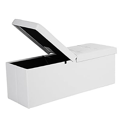 Songmics Coffre de rangement Couvercle pliable par 2 côtés Banc de rangement Capacité 120 litres Banquette de Couleur blanche LSF75WT