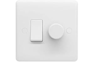Lieber Silk White Dimmer and Rocker Wall Light Switch Combo (2 gang, 2 Way Switch & Trailing Dimmer) suitable for LED, Incandescent and Halogen Bulbs