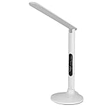 BESTEK 7W Led Schreibtischlampe dimmbare Tischleuchte Uhr, 4 Modi/5 Stufen, digitales Display(Uhrzeit, Wecker, Temperatur) und USB Port zum Aufladen, Augenschutz, Touchfeld, weiß