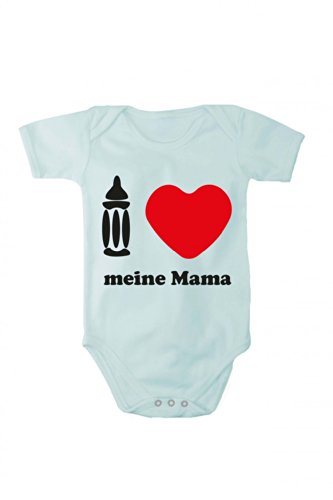 Romper Baby bodysuit I love mom In different languages , Size:0-3 month;Color/ Language:Blue Text German