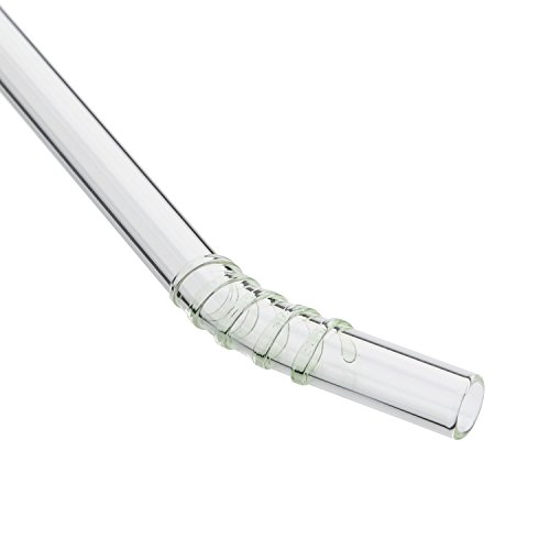 GINOVO 6pcs Glas-Strohhalme , 3pcs Reinigungsbürste, 8inch (200mm x 10mm) , Handgefertigt , Gesund , Wiederverwendbar , Umweltschonend (Gebogen) - 6