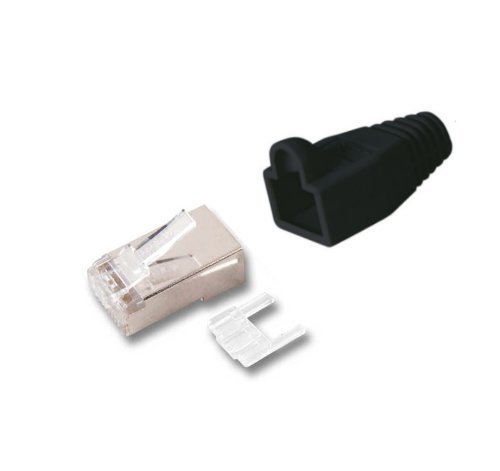 10 Netzwerkstecker Cat5e/Cat6 RJ45 + Einfädelhilfe + Tülle schwarz