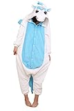 LATH.PIN Jumpsuit Tier Karton Fasching Halloween Kostüm Sleepsuit Cosplay Fleece-Overall Pyjama Schlafanzug Erwachsene Unisex Lounge Nachtwäsche S/M/L/XL (M, blau Einhorn)