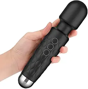 FEGSY Battery Powered Personal Body Massager for Women, Men, Rechargeable Wireless Vibration Machine, 20 Vibration Modes, 8 Speeds and Water Resistant, Flexible Head for Targeted Compression (Black)