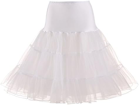 MEITEMEI Women's Vintage 50s Rockabilly Petticoat 25" Length Tutu Underskirt White L