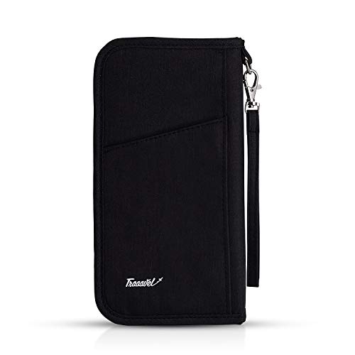 Porte-Passeport Portefeuille Organisateur de Voyage Familial Kit Voyage Avion pour Les Passeports, Billets d'avion, Monnaie, Cartes de Crédit, Clés, Smartphones (Noir)