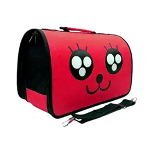 Petlicious & More Pet Shoulder Bag Pet Carrier | Dog Carrier | Cat Carrier - Breathable Barrel Printed Sling Outdoor Travelling Bag (Size - Medium, Design - Red Smiley)