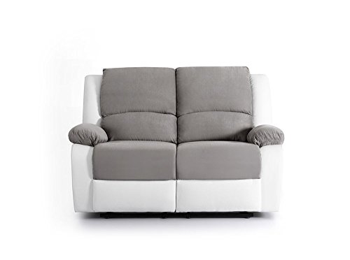 UsineStreet Canapé Relaxation 2 Places Microfibre/Simili DETENTE - Couleur - Blanc/Gris