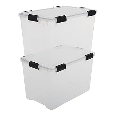 Iris Ohyama 135455 AT-LD Set de 2 Boîtes de rangement Plastique Clair/BK grand / profond