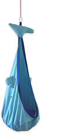 Hanging Nest "Whale" for Children. Robust and comfortable Hammock Chair made of 100% Cotton, holds up to 80 kg / 176 lb / 12 st. Including Accessories Kit. Color: Blue