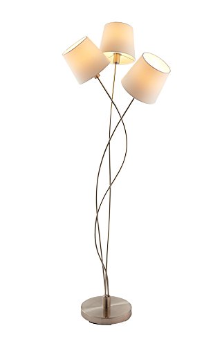 Preisvergleich Produktbild Stehlampe, Stehleuchte, Standleuchte, Standlampe, Bodenlampe, Wohnzimmerlampe, Lampe, Leuchte, cremefarben, Stoff, Nickel, matt