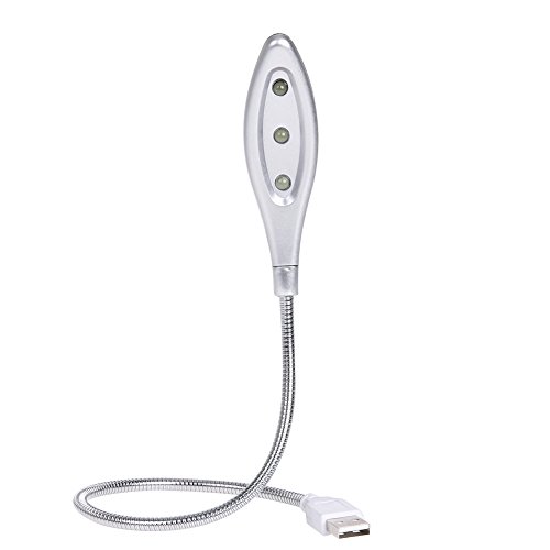 kingromargo Lámpara de Lectura portátil USB 3 LED Flexible Cuello de Cisne Luces de Metal de Larga duración