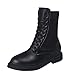 Produktbild LILIHOT Frauen Winter Stiefel SchnüRstiefel Runde Kappe Klassische Strickwolle NäHen Stiefel Schuhe Runder Kopf wasserdichte High Heel Stiefelette Block Chunky Heels Spitzschuh