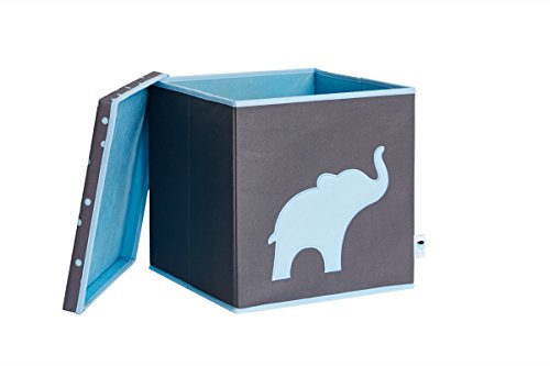 STORE,IT 672425 Spielzeugkiste mit Deckel, Elefant, MDF verstärkt, Polyester/ MDF, Grau/Blau, 33 x 33 x 33 cm - 2