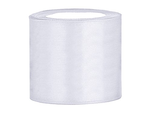 Satin Dekoband 25 m auf einer Rolle 75 mm breit Hochzeit Geschenkband (weiß)