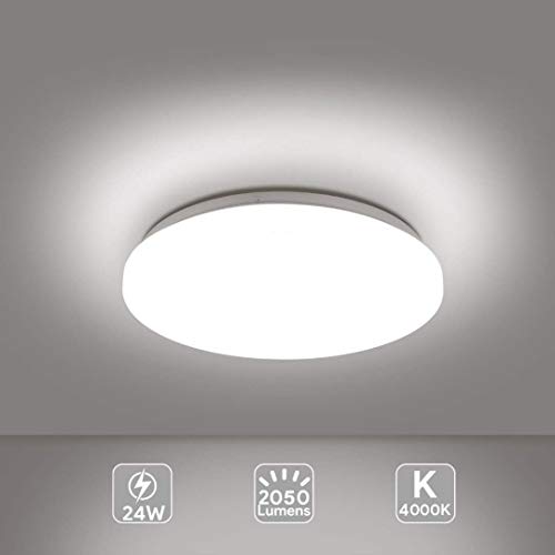 EISFEU Lámpara LED de techo moderna 24W, Plafón led de techo redonda, Luz de baño, Luz de cocina, Luz de dormitorio, Blanco 4000K Ø330mm 2050Lumens [Clase de eficiencia energética A++]