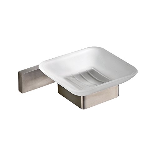 Weare Home Badezimmer Zubehör Seifenhalter mit Glasschale Seifennapf aus Edelstagl Silbern Gebürstet finished Modern Einfach Wandmontag Wandhalterung Bohren