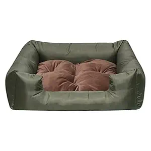 Hiputee Premium Polyester Canvas Fabric Waterproof Reversible Scratch Less Washable Dog Cat Pet Bed (Medium, Green-Brown)