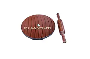 W.S.HANDICRAFTS Wooden Roti Roller Chakla Belan Rolling Pin Board Roti Maker Phulka Maker Chapati Maker Chakla Chapathi Presser Wooden Big Size(10 inch) Chakla Belan Wooden for Home & Kitchen.