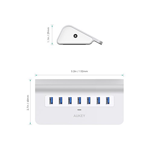 AUKEY USB3.0 Hub 7 Ports mit Netzteil Aluminum kompatibel mit Windows XP/Vista/7/8 / Linux und Mac, für USB 3.0 kompatiblen Geräten Apple Stil - 6