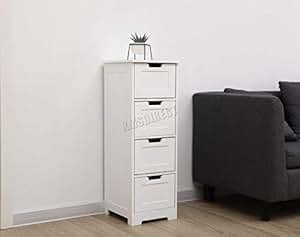Foxhunter Westwood Free Standing White Wooden 4 Drawer Bathroom