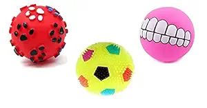 Dog Trust Dog Ball and Squeaky Toys 3 in 1 Combo for Dogs Puppy Cats (paw Print+LED Ball+Funny Teeth Ball