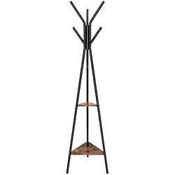 SONGMICS Porte-Manteau sur Pieds au Style Rustique, Portant, Meuble d'entrée, Style Industriel, avec 2 étagères, pour vêtements, Chapeaux, Sacs, Noir et Vintage RCR16BX