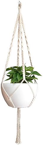 4 Legs Macrame 6 mm Cotton Rope Plant Hanger &amp;Holder and Metal Ring, 53-inches Length (Without the white pot )