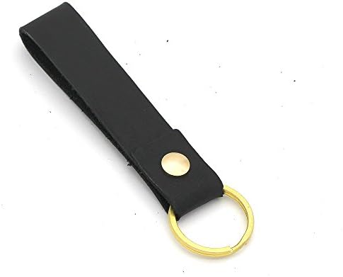 Passion handmade Loop and Key Ring Combination genuine Leather fob Keychains Leather Strap Keyring black