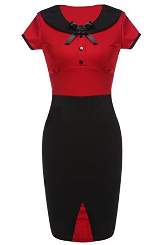 Robe de Rockabilly Pin Up Wiggle Crayon 40s 50s Style Vintage Noeud (FR 36, Rouge & Noir)