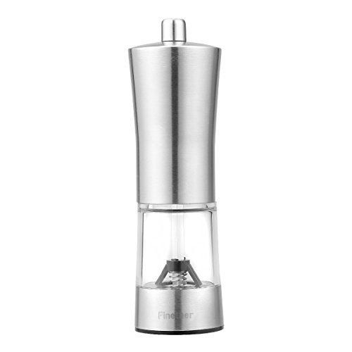 Finether Gewürzmühle Salz- und Pfeffermühle mit einstellbarem Keramikmahlwerk manuell aus Edelstahl und Acrylglas leer FT-148