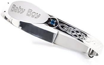925 Sterling Silver Christening Bracelet Baby Boy Engraved Bangle Blue Stone CZ