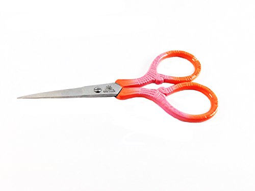 ARSUK Multi Purpose Embroidery Cross Stitch Small Fancy Pink & Orange Scissor Shape Needlework Scissors 10.5 cm Steel for Sewing Tailoring Home Craft Tools Premium Grade Stork Embroidery Scissors