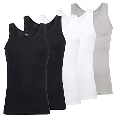 Farchat Debardeur Homme 5 Pack Coton Confortable Maillot De Corps Homme Divers Couleurs Et Tailles Noir Blanc Gris L