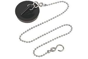 PLUMBING PRODUCTS LTD Universal Rubber Bath Plug and Chain - Bathroom Sink Plug Drain Stopper 45mm (1.3/4 Inch) with Stainless Steel S Hook Chain 450mm (18 Inch) Length