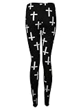 The Home of Fashion New Ladies Black Cross Print Gothic Style Womens Ankle Length Leggings Size 8-16 (10 (SM))
