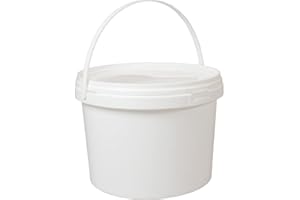 POWERCHEM 5L Heavy Duty Plastic Pail Bucket with Plastic Handle ¦ Great as Fermentation Bucket, Feed, Chemicals, Hydroponics & Multi-use Bucket White