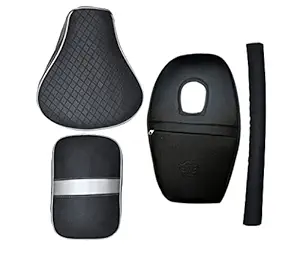 KOHLI Bullet Accessories Diamond Cut Design Seat Cover with Tank Cover + Back Rest Foam Combo Set for Royal Enfield Classic 350/500cc (Silver with Black)