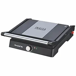 INALSA Dura Grill BK 2200-Watt Sandwich Maker/Contact Grill with Temperature Controller and LED indicator | Non-stick coated plates | Cool touch sliding Handle | 4 Slice Bread (Black/Grey)