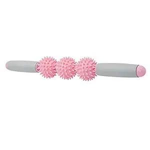 SIGNATRON Massage Stick, Muscle Trigger Point Therapy, Relieve Muscles Pains Massage Roller Stick, Self Massage Bar, Yoga Massager, Ergonomic Padded Grip 3 Spiky Balls Massage Tool (Pink)