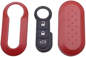 FOBTRONICS Flip Remote Key Replacement Shell for Fiat 500 Keyless Cover RED Front with Rubber Button Pad and Back Only A91 RED