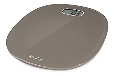 Terraillon Pèse Personne Électronique, Ultra-Plat, Marche/Arrêt Automatique, Grand Écran LCD, 160kg, Pop One, Brun
