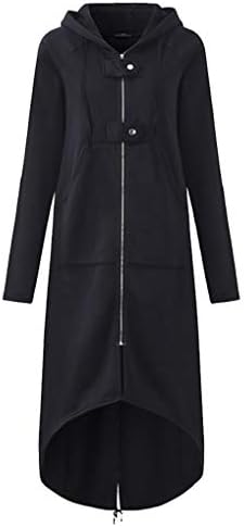 Women Trench Coat TUDUZ Ladies Fashion Dovetail Hem Zipper Hooded Jacket Long Sleeve Solid Long Coat with Pocket