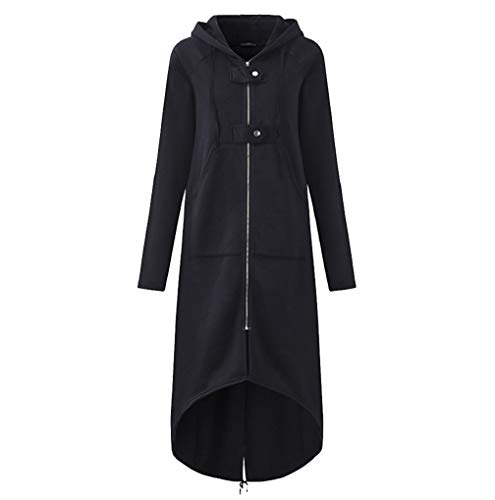 Women Trench Coat TUDUZ Ladies Fashion Dovetail Hem Zipper Hooded Jacket Long Sleeve Solid Long Coat with Pocket