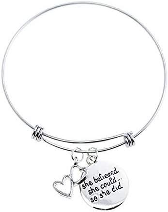 Poshzone®Charm Bracelets She Believed She Could so She Did Inspirational Bracelets Jewelry Expandable Bangle Bracelet Hearts Charms for Women