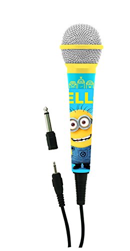 Despicable Me Me- Minions, GRU mi Villano Favorito-micrófono para karaokes, con Jack 3,5 y Adaptador 6,3 mm (Lexibook MIC100DES), Color azul/amarillo (